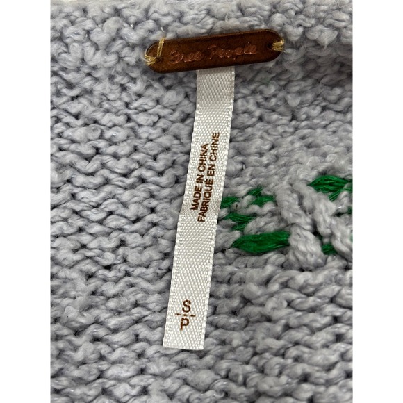 Free People Lemon Knit Cropped Sweater Top Puff Sleeve Gray Yellow S - Picture 2 of 9